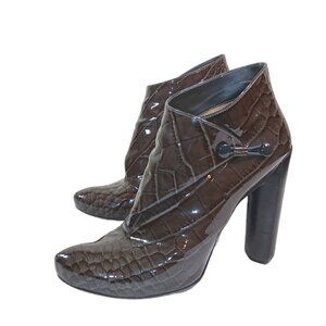 Louis Vuitton Ankle Boots Womens 9.5 Green Patent Leather Croc Embossed Booties
